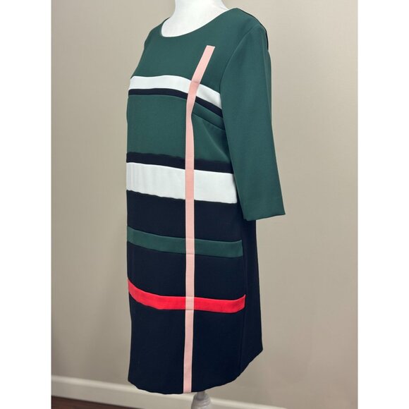 Cop.Copine Paris Ogawa Dress M Green Black Red block Modern Shift 3/4 Sleeve - Picture 5 of 10
